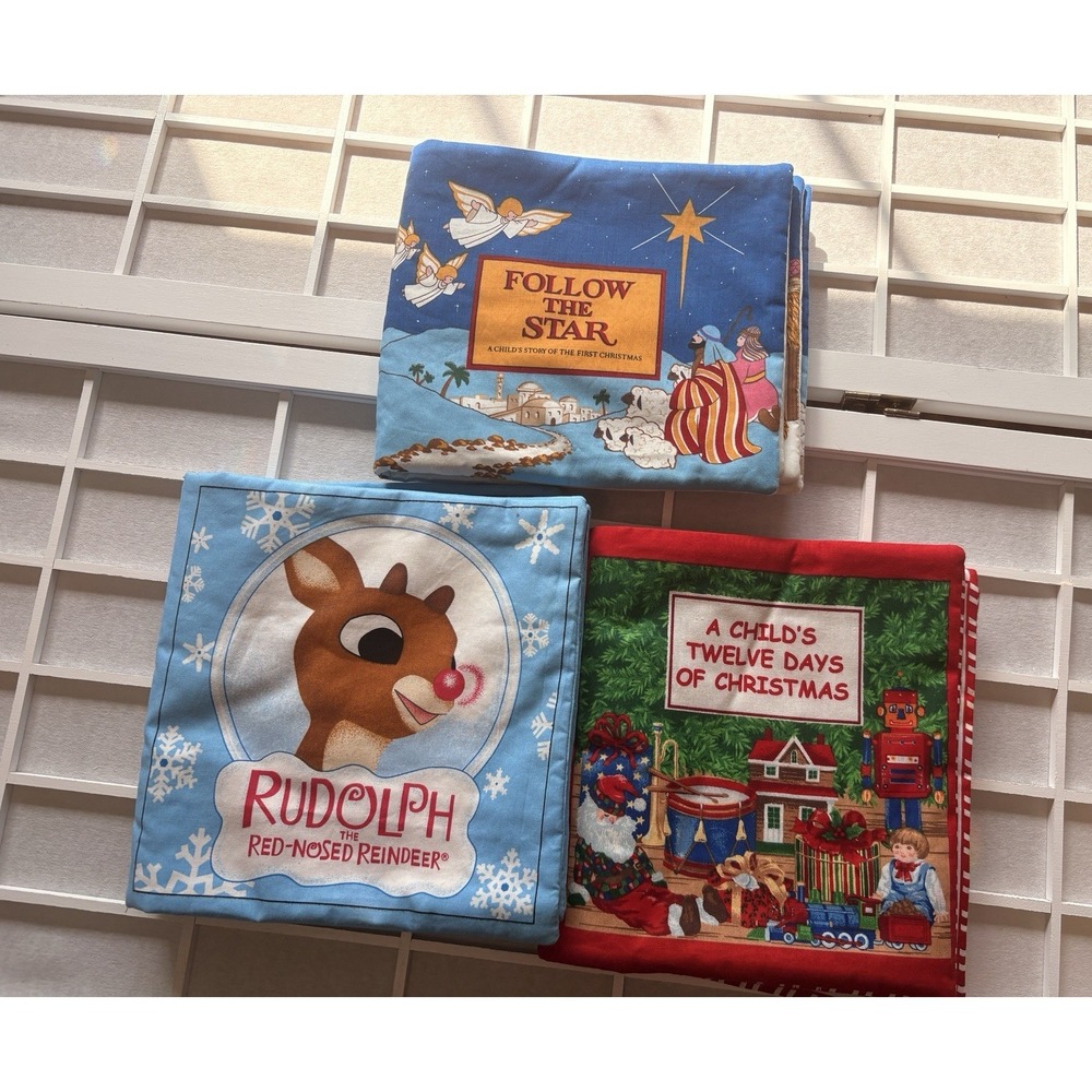 3 Fabric Panel Soft Baby Book Holiday Christmas Frosty, Follow The Star, 12 Days